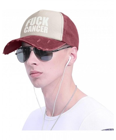 Fuck-Cancer Washed Baseball Cap Cowboy Hat Denim Cap Dark Red Hat for Men Women Dark Red $10.61 Cowboy Hats