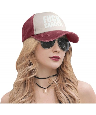 Fuck-Cancer Washed Baseball Cap Cowboy Hat Denim Cap Dark Red Hat for Men Women Dark Red $10.61 Cowboy Hats