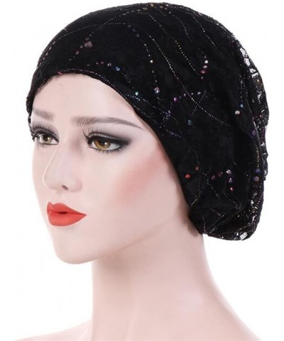 Women Wrap Cap Hat Muslim Lace Ruffle Braid Beading Baseball Caps Marching Band Hats for Women 1-black $11.76 Skullies & Beanies