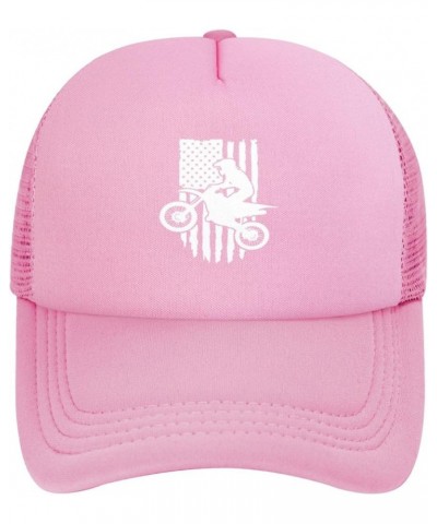 Dirt Bike Motocross USA Adjustable Trucker Hat Vintage Baseball Cap for Men Women Pink $10.34 Baseball Caps