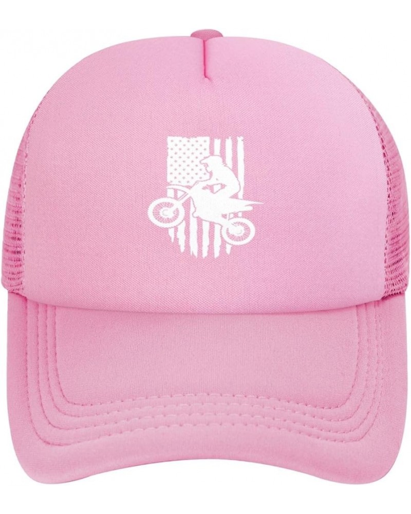 Dirt Bike Motocross USA Adjustable Trucker Hat Vintage Baseball Cap for Men Women Pink $10.34 Baseball Caps