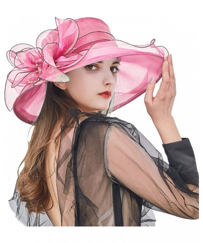 Womens Summer Dress Hat Wide Leaf Flower Bridal Shower Hat Sun Hats Beach Hat Chive Hat B-hot Pink $19.55 Sun Hats