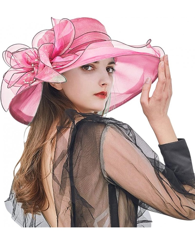 Womens Summer Dress Hat Wide Leaf Flower Bridal Shower Hat Sun Hats Beach Hat Chive Hat B-hot Pink $19.55 Sun Hats