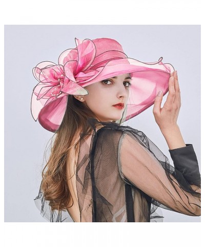 Womens Summer Dress Hat Wide Leaf Flower Bridal Shower Hat Sun Hats Beach Hat Chive Hat B-hot Pink $19.55 Sun Hats