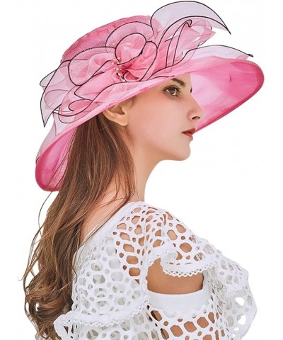 Womens Summer Dress Hat Wide Leaf Flower Bridal Shower Hat Sun Hats Beach Hat Chive Hat B-hot Pink $19.55 Sun Hats