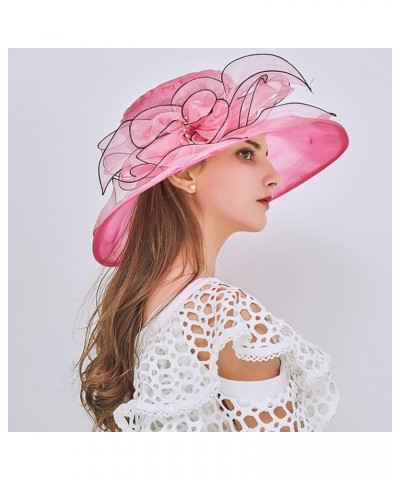 Womens Summer Dress Hat Wide Leaf Flower Bridal Shower Hat Sun Hats Beach Hat Chive Hat B-hot Pink $19.55 Sun Hats