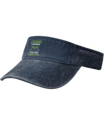 Fishing is The Answer Sun Visor Hats for Women Men Sun Hat Cotton Golf Hat Vintage Baseball Cap Navy Blue $11.08 Visors