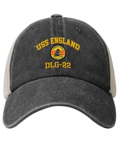 USS England Dlg-22 Unisex Cowboy Mesh Baseball Cap Sandwich Cap Denim Hats Baseball Cap Black $15.14 Baseball Caps