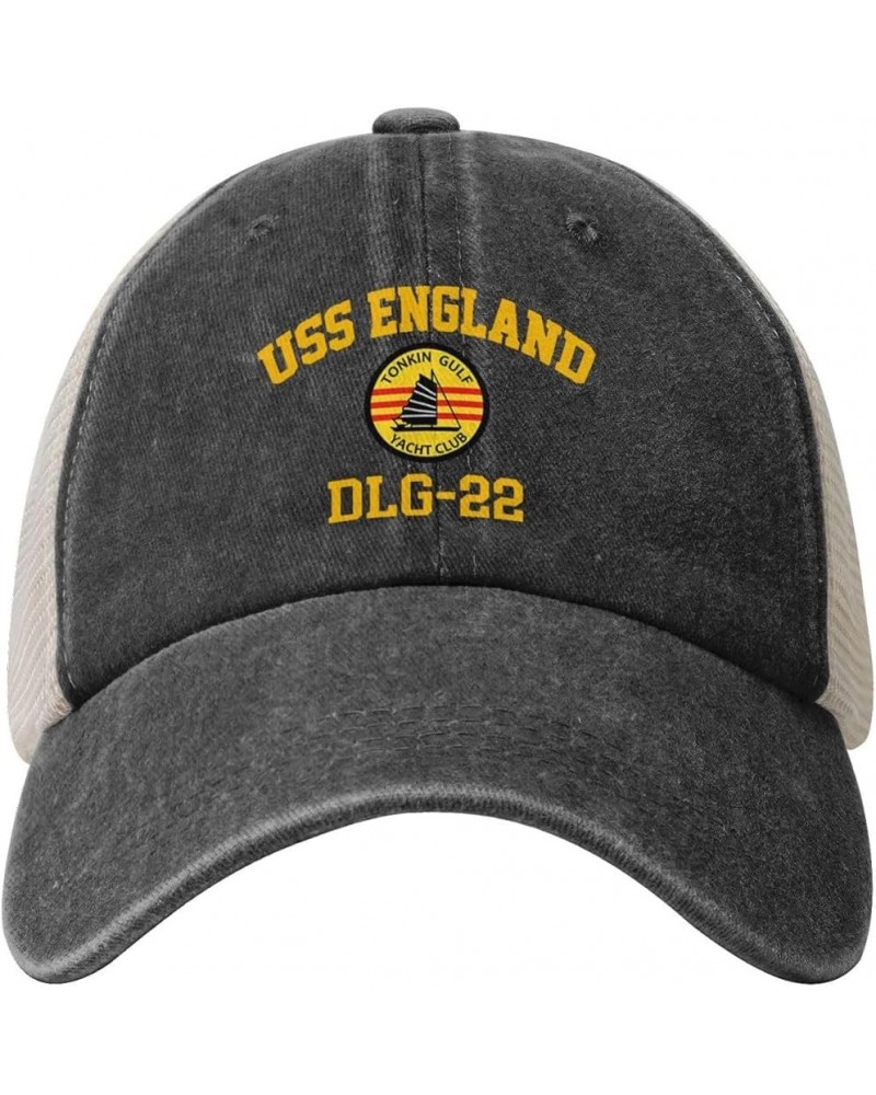 USS England Dlg-22 Unisex Cowboy Mesh Baseball Cap Sandwich Cap Denim Hats Baseball Cap Black $15.14 Baseball Caps