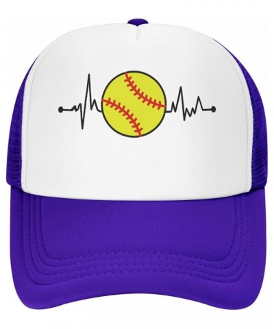 Heartbeat Softball Hat Mesh Cap for Men Women, Adjustable Trucker Hat Baseball Cap Purple $10.82 Baseball Caps