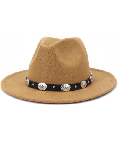 Women Wide Brim Fedora Panama Hats with Belt Buckle Goth Top Vintage Party Wedding Jazz Hat Camel $9.17 Fedoras