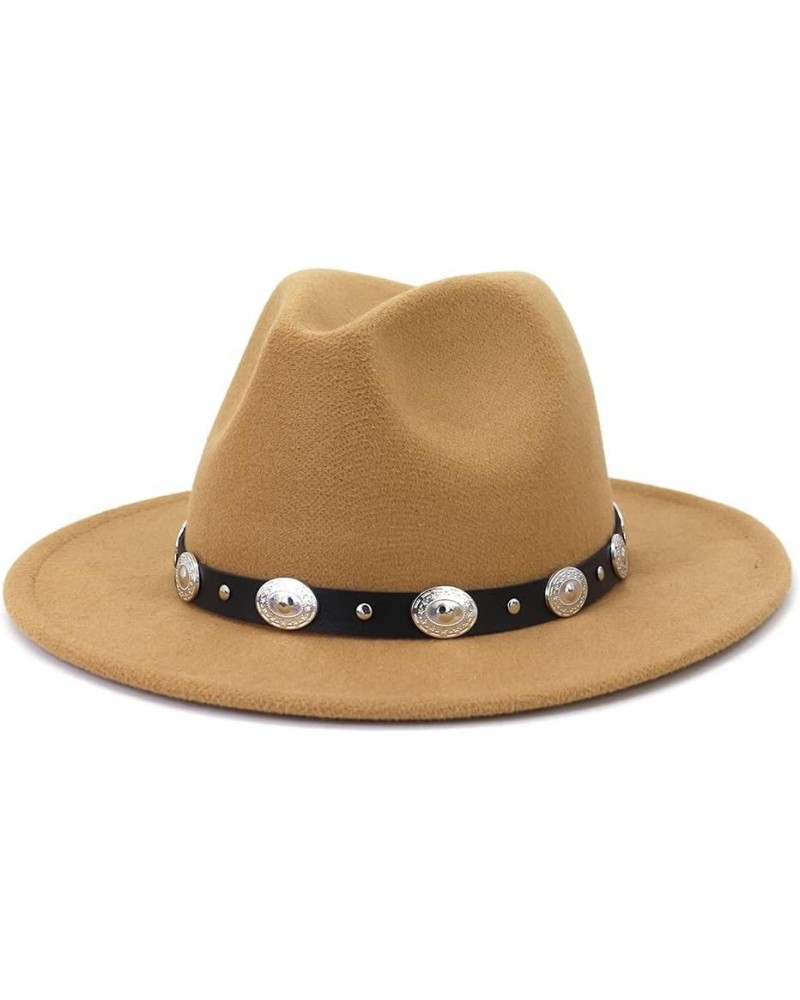 Women Wide Brim Fedora Panama Hats with Belt Buckle Goth Top Vintage Party Wedding Jazz Hat Camel $9.17 Fedoras