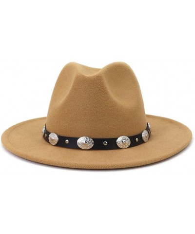 Women Wide Brim Fedora Panama Hats with Belt Buckle Goth Top Vintage Party Wedding Jazz Hat Camel $9.17 Fedoras