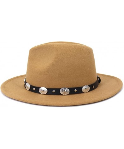 Women Wide Brim Fedora Panama Hats with Belt Buckle Goth Top Vintage Party Wedding Jazz Hat Camel $9.17 Fedoras