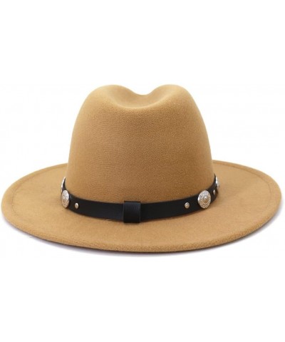 Women Wide Brim Fedora Panama Hats with Belt Buckle Goth Top Vintage Party Wedding Jazz Hat Camel $9.17 Fedoras