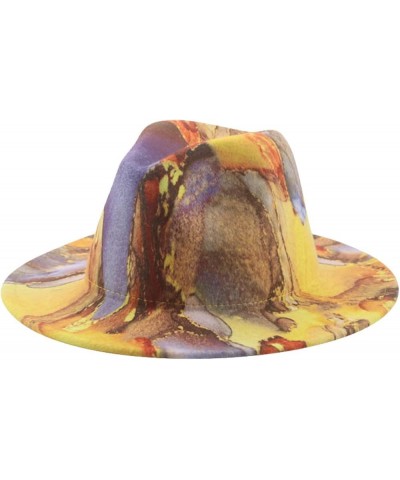 Fedora Hats for Women - Trendy Wide Brim Jazz Panama Hat, Luxury Tie Dye Wool Blend Floppy Cap One Size Yellow $14.39 Fedoras