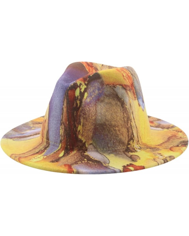 Fedora Hats for Women - Trendy Wide Brim Jazz Panama Hat, Luxury Tie Dye Wool Blend Floppy Cap One Size Yellow $14.39 Fedoras