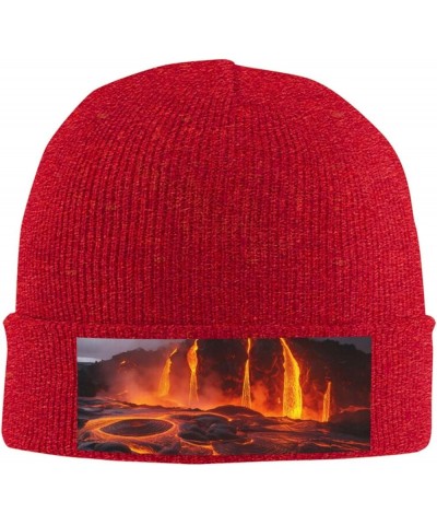 Kilauea Volcano Print Knit Hat Winter Knit Hat for Men Women Red $15.07 Skullies & Beanies