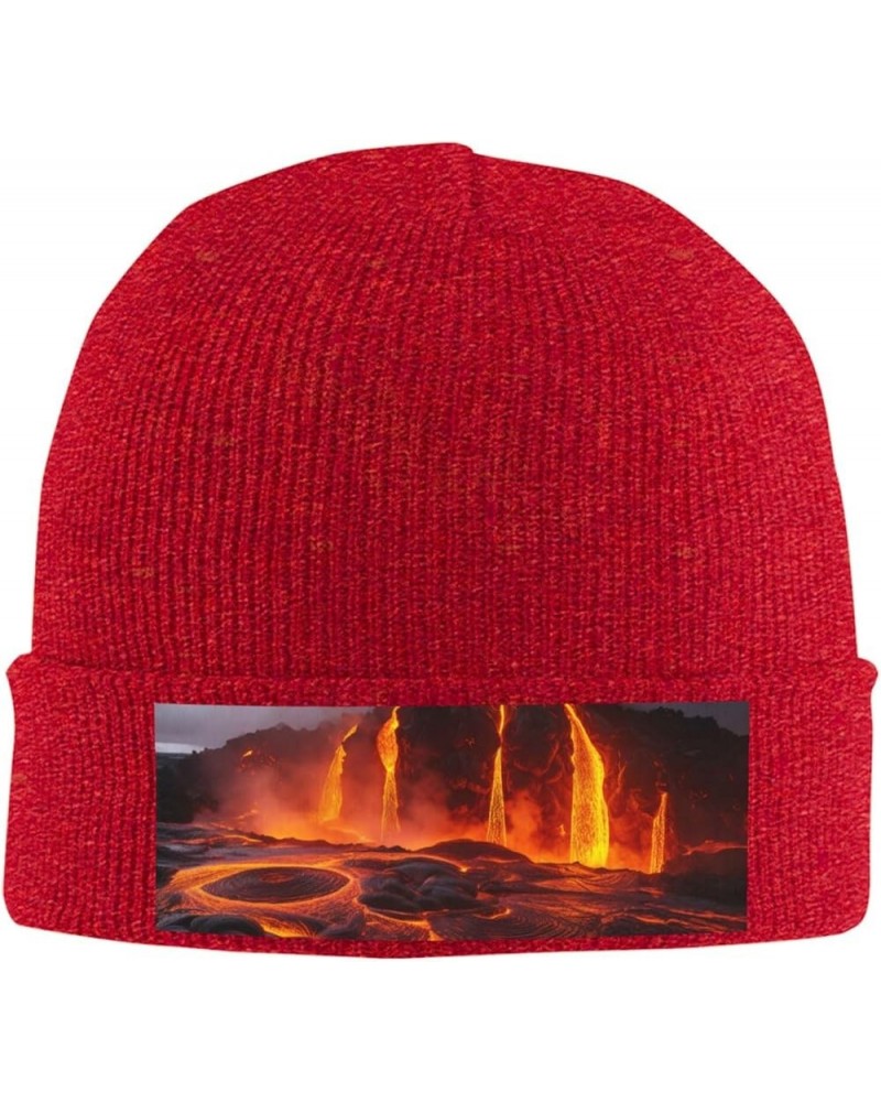 Kilauea Volcano Print Knit Hat Winter Knit Hat for Men Women Red $15.07 Skullies & Beanies