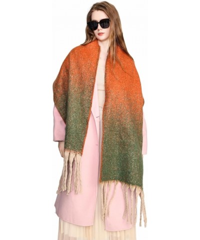 Women's Cashmere Gradient Color Warm Scarf Winter Soft Shawl Women Orange $7.50 Scarves