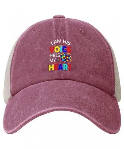 I'm His Voice He is My Heart Autism Adult Mesh Baseball Cap Adjustable Dad Hats Trucker Hat Red $11.91 Baseball Caps