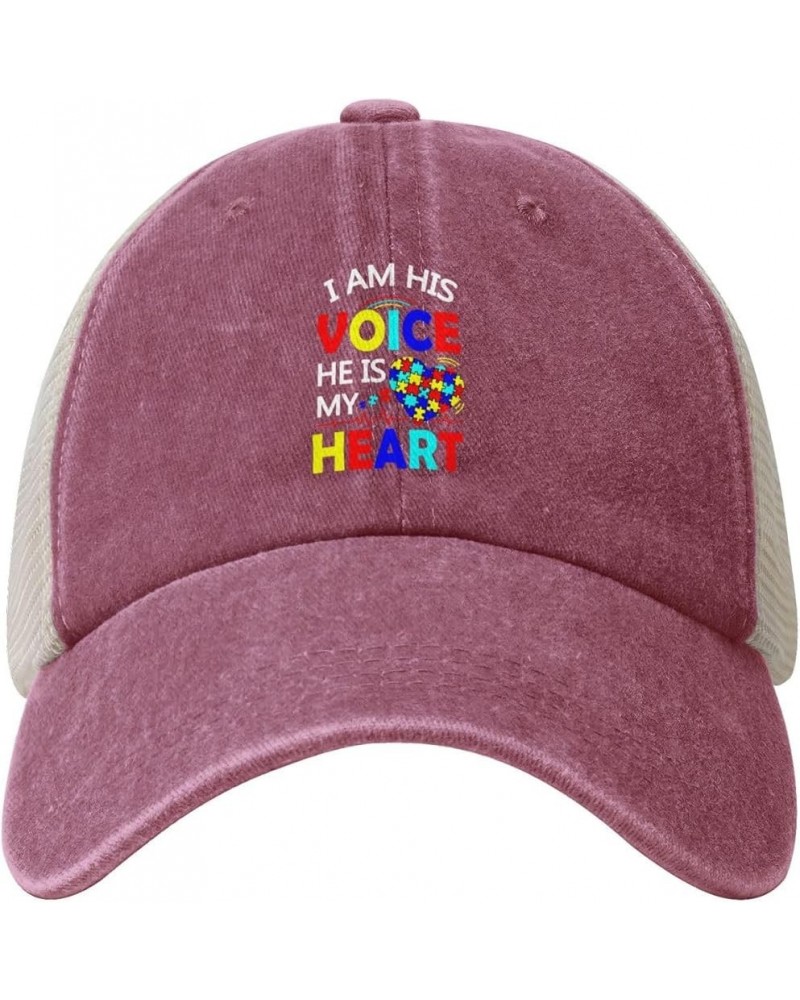 I'm His Voice He is My Heart Autism Adult Mesh Baseball Cap Adjustable Dad Hats Trucker Hat Red $11.91 Baseball Caps