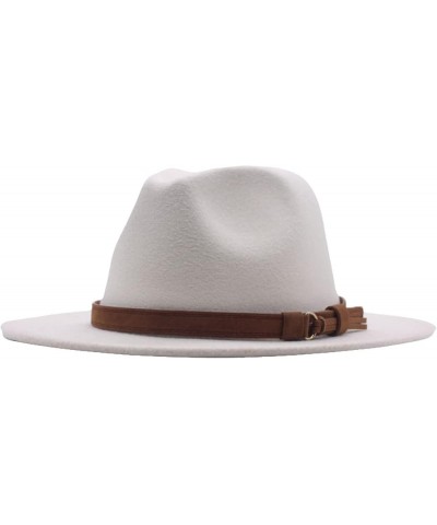 Fedora Hat Soft Wool Felt Fashionable Panama Hats Classic Wide Brim Cloche Hat with Leather Belt Buckle for Men Women White $...