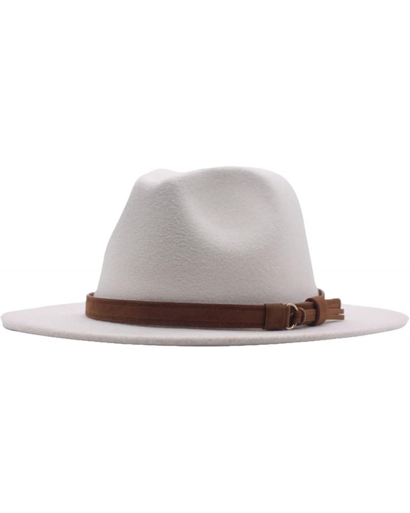 Fedora Hat Soft Wool Felt Fashionable Panama Hats Classic Wide Brim Cloche Hat with Leather Belt Buckle for Men Women White $...