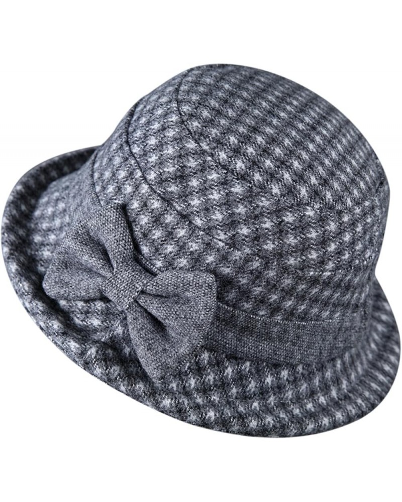 Women's Autumn and Winter Dome Casual Fisherman Pot Hat Small Bowler Hat Bush Hat Gentlemen Dark Gray $10.26 Bucket Hats