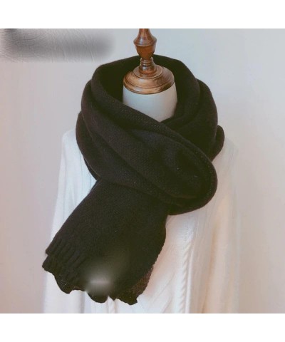 Women Solid Cashmere Scarves Lady Winter Thicken Warm Soft Pashmina Shawls Wraps Black Female Knitted Wool Scarf Black $20.30...