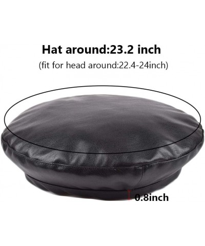 Women Pu Leahter Beret Hat Black Harajuku Style Painter Hat Cap Black-solid $11.39 Berets