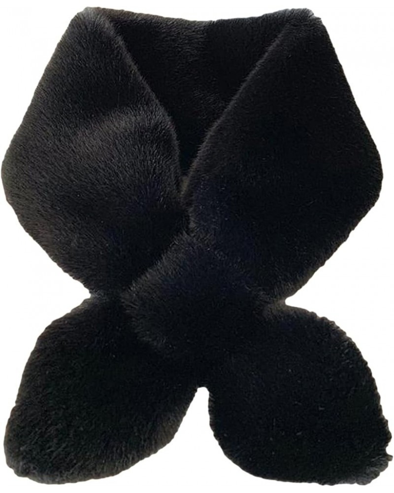 Essencedelight Plush Cross Neck Scarf Soft Cross Tie Collar Winter Scarves Neck Warmer Scarf for Autumn Winter Coat Black $6....