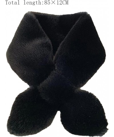 Essencedelight Plush Cross Neck Scarf Soft Cross Tie Collar Winter Scarves Neck Warmer Scarf for Autumn Winter Coat Black $6....