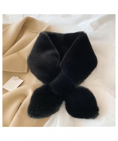 Essencedelight Plush Cross Neck Scarf Soft Cross Tie Collar Winter Scarves Neck Warmer Scarf for Autumn Winter Coat Black $6....