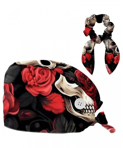 Butterfly Skull Pattern Surgical Cap with Buttons/Bow Hair Scrunchy for Long Hair Multicoloured 10 $8.69 Baseball Caps