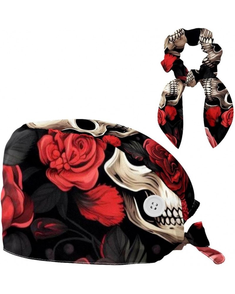 Butterfly Skull Pattern Surgical Cap with Buttons/Bow Hair Scrunchy for Long Hair Multicoloured 10 $8.69 Baseball Caps