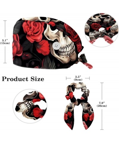 Butterfly Skull Pattern Surgical Cap with Buttons/Bow Hair Scrunchy for Long Hair Multicoloured 10 $8.69 Baseball Caps