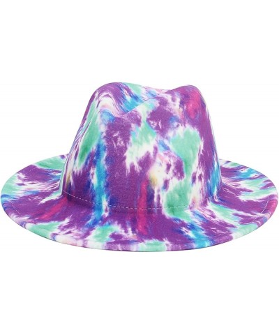 Women Fedoras Hats Tie Dye Big Brim Panama Hats for Men Outdoor Print Trilby Felt Hat Cowboy Cowgirl Sombreros 11 $15.91 Fedoras