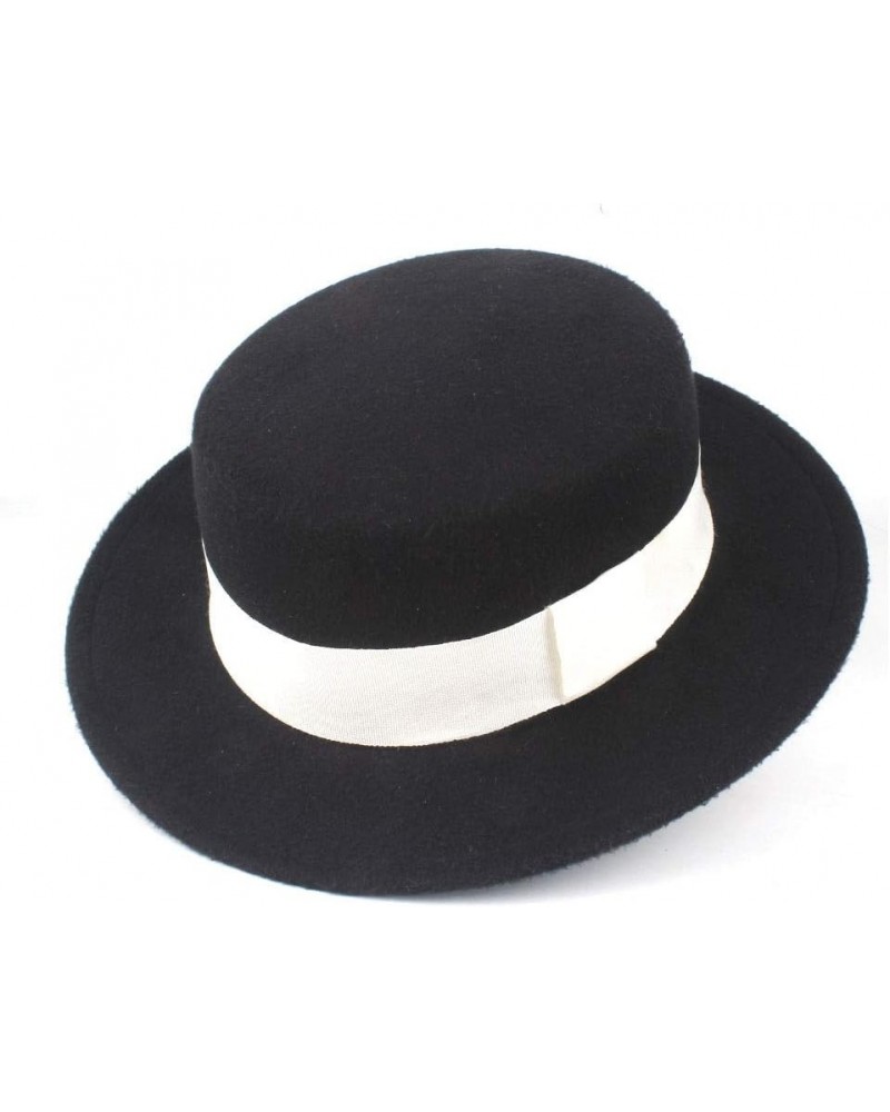 Authentic Men Women Fashion Flat Top Hat Wide Brim Fedora Hat Church Hat Wool Cap Fascinator Hat Size 56-58CM Black $15.26 Fe...