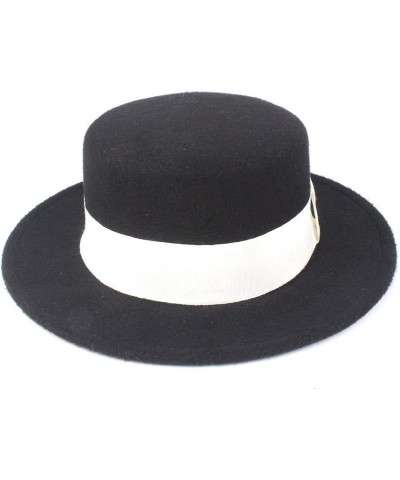 Authentic Men Women Fashion Flat Top Hat Wide Brim Fedora Hat Church Hat Wool Cap Fascinator Hat Size 56-58CM Black $15.26 Fe...