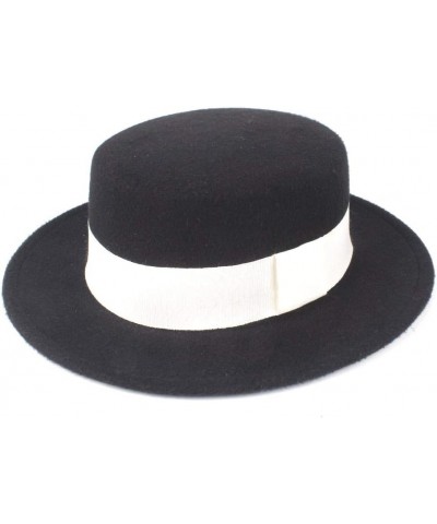 Authentic Men Women Fashion Flat Top Hat Wide Brim Fedora Hat Church Hat Wool Cap Fascinator Hat Size 56-58CM Black $15.26 Fe...