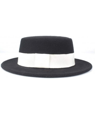 Authentic Men Women Fashion Flat Top Hat Wide Brim Fedora Hat Church Hat Wool Cap Fascinator Hat Size 56-58CM Black $15.26 Fe...