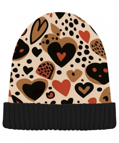 Leopard Print Heart Beanie Hat for Men Women Winter Soft Warm Knit Cuffed Beanie for Outdoor Cold Weather Sports Ski Unisex H...