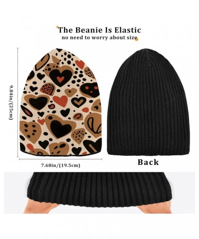 Leopard Print Heart Beanie Hat for Men Women Winter Soft Warm Knit Cuffed Beanie for Outdoor Cold Weather Sports Ski Unisex H...