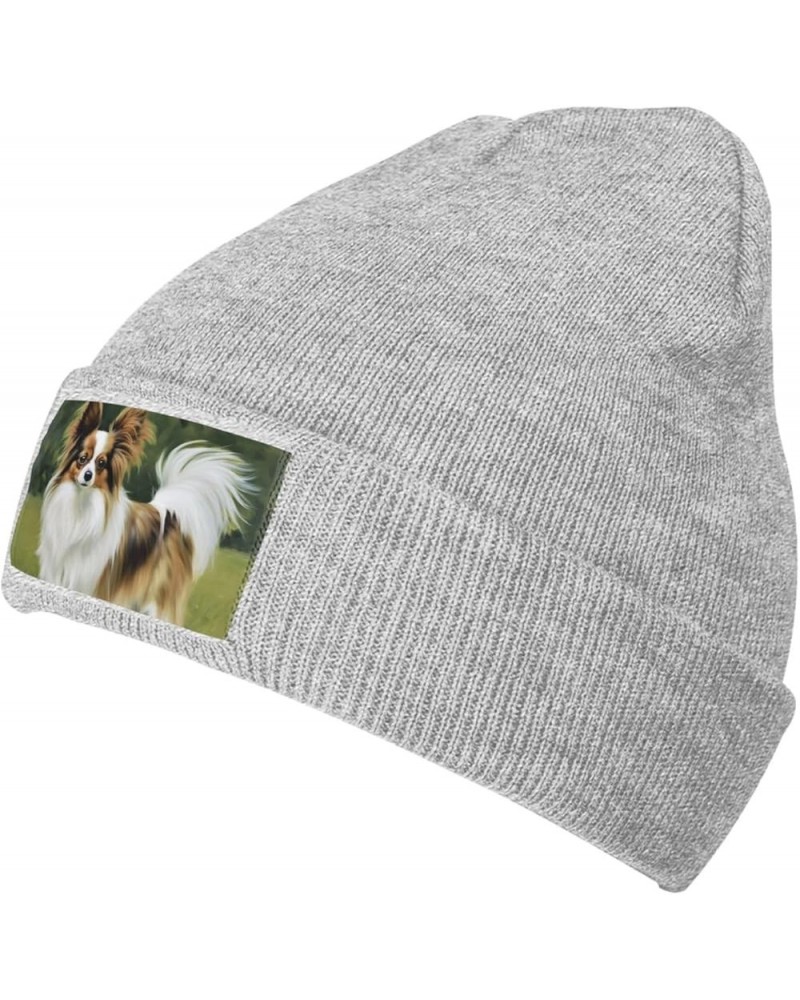 Knitted Hat Cute Dog Print Beanie for Women Soft Warm Beanie Cap Casual Knit Hat Men Winter Beanies Gray $11.49 Skullies & Be...