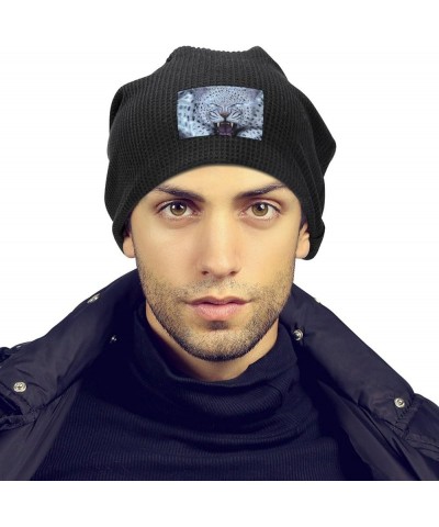 Roaring Leopard Soft Beanie Hat Winter Warm Skull Hats Plush Pullover Cap for Men Women Black-style $13.76 Skullies & Beanies