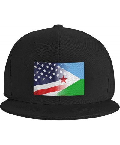 Flag of Djibouti and USA Flag Denim Hats Cowboy Knit hat Fisherman's hat Baseball Caps Black $17.40 Baseball Caps