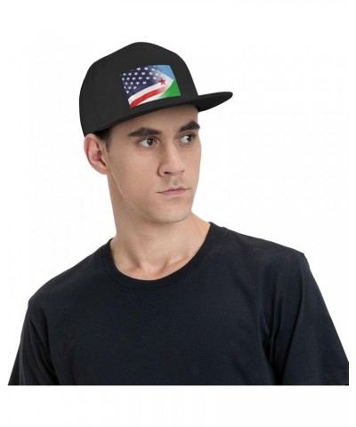 Flag of Djibouti and USA Flag Denim Hats Cowboy Knit hat Fisherman's hat Baseball Caps Black $17.40 Baseball Caps