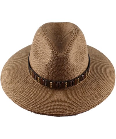 Womens Mens Wide Brim Straw Panama Hat Summer Beach Sun Hat UPF Straw Hat for Women B $17.39 Sun Hats