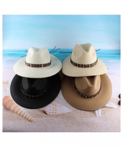 Womens Mens Wide Brim Straw Panama Hat Summer Beach Sun Hat UPF Straw Hat for Women B $17.39 Sun Hats